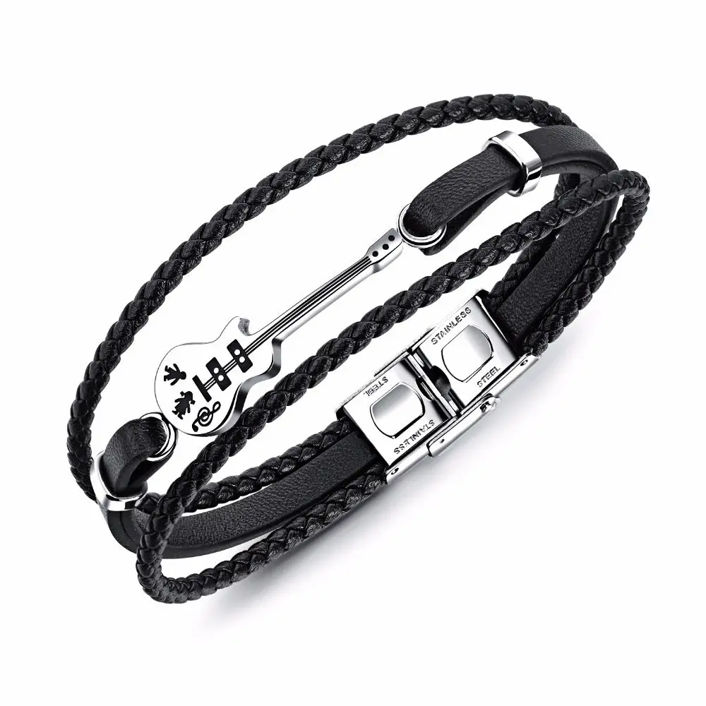 Rope Hand For Men Gothic Guitar Cuffs Wrap Leather Bracelets Jewelry Music Gifts Rocker For Him 1