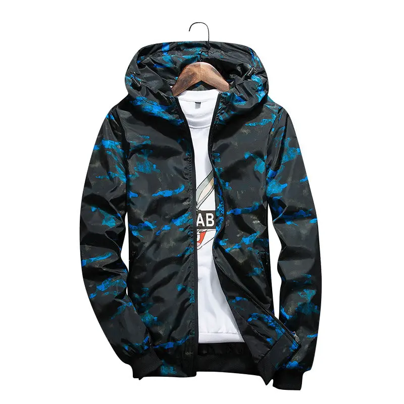 2018 Men's Spring Summer Hood Jackets Fashion Camouflage Print Waterproof Windbreaker Casual Bomber Jacket Coat Outwear Chaqueta 1