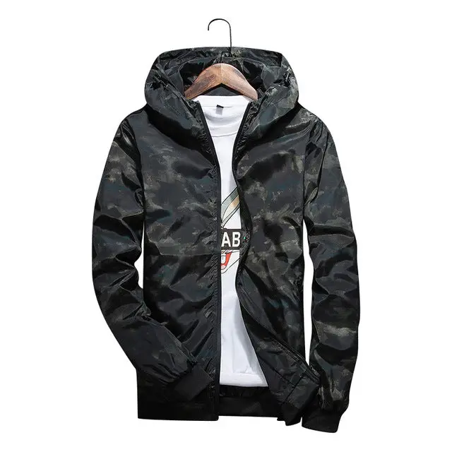 2018 Men's Spring Summer Hood Jackets Fashion Camouflage Print Waterproof Windbreaker Casual Bomber Jacket Coat Outwear Chaqueta 2