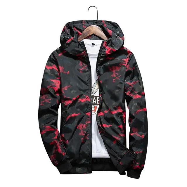 Stylish 2018 men's lightweight hooded windbreaker featuring camouflage print, waterproof fabric, and casual bomber design—ideal for spring and summer outwear. - Image 3