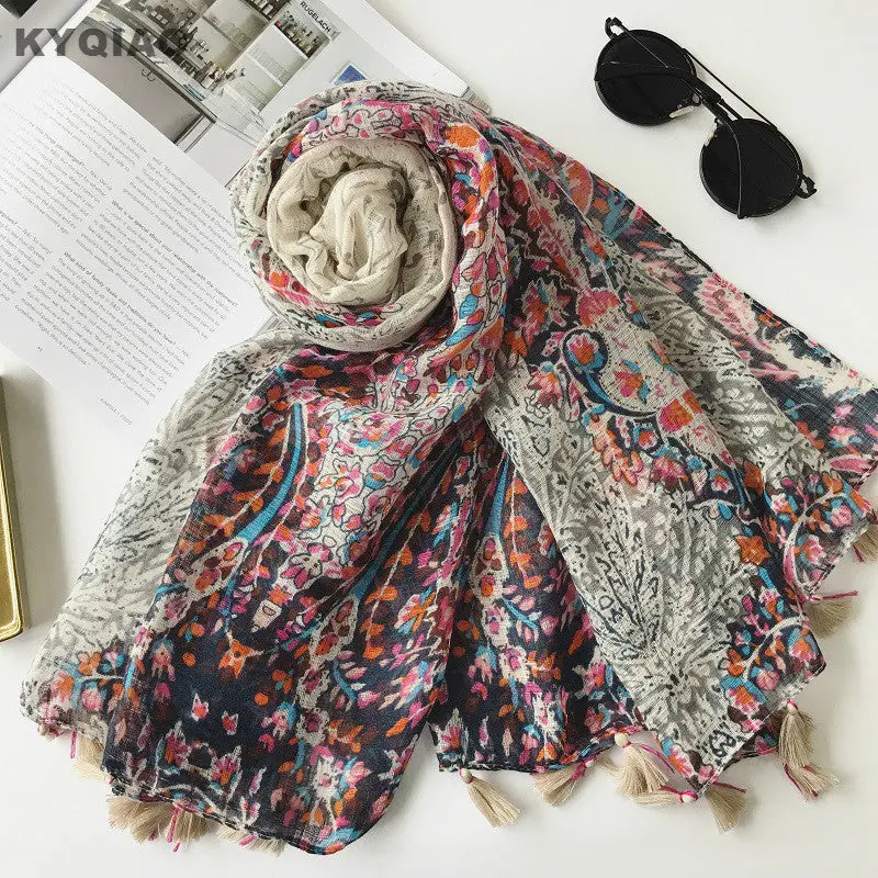 Kyqiao Bohemian Hippie Print Scarf For Women Autumn Winter Spain Style Ethnic Boho Long Printed Scarves Muffler Cape 1