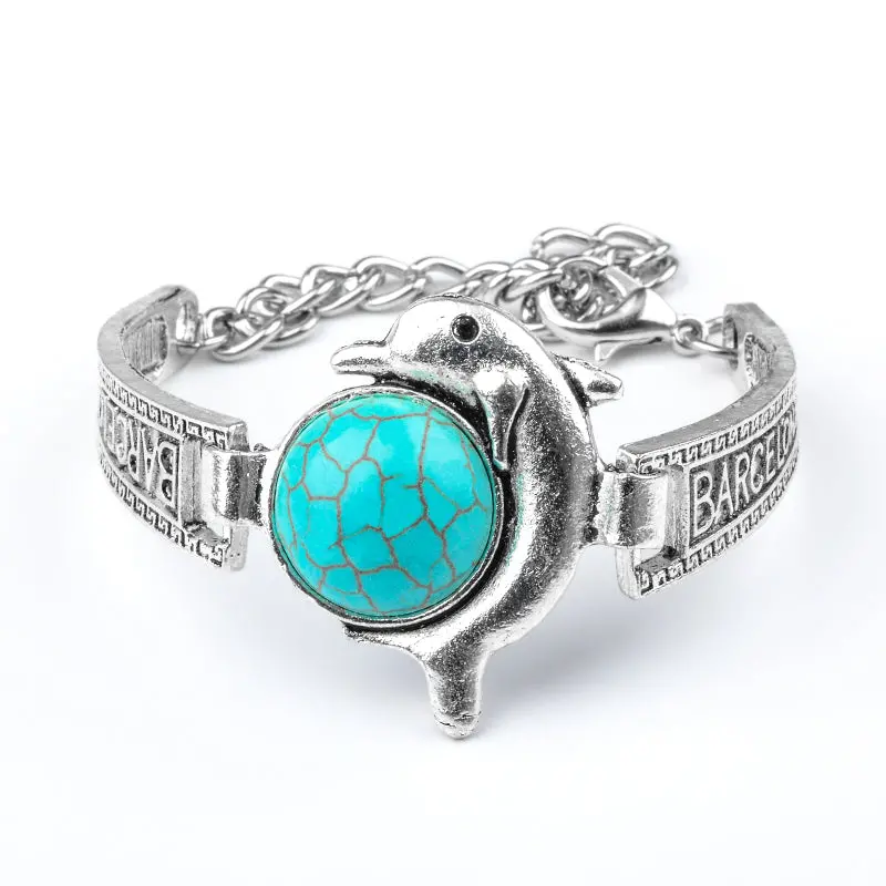 Qcooljly Women Bohemian Retro Vintage Silver Color Owl Fatima Elephant Moon Stone Charm Bracelets Bangles Boho Jewelry 1