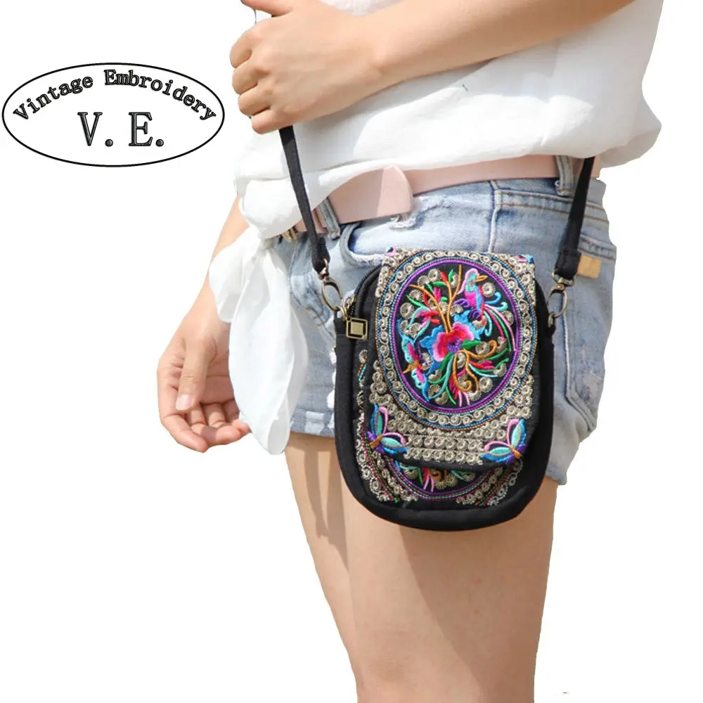 Boho Ethnic Embroidery Bag Vintage Embroidered Canvas Cover Shoulder Messenger Bags Women Small Coins Travel Beach Phone Purse 1