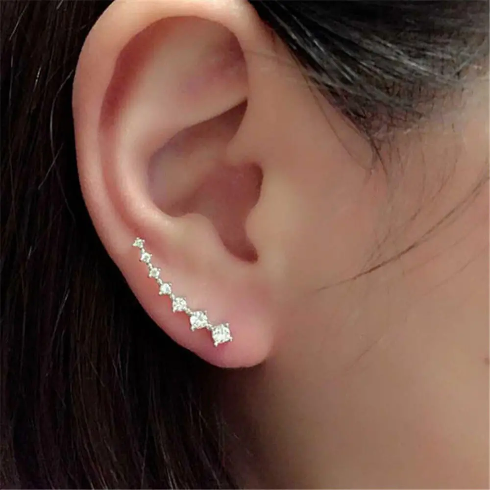 Doreenbeads 2017 New Chic Women Stud Earrings Ear Climbers / Ear Crawlers Dull Silver Color Clear Rhinestone 27Mm X 5Mm, 1 Pair 1