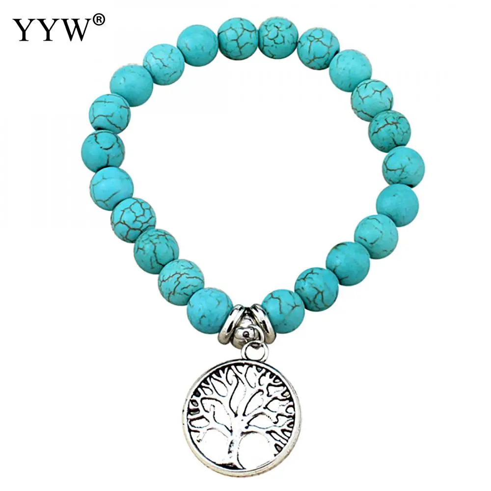 Boho Vintage Turquoises Bracelets For Women Men Cross Tree Fish Hand Pendant Charm Bracelets & Bangles Fashion Jewelry 1
