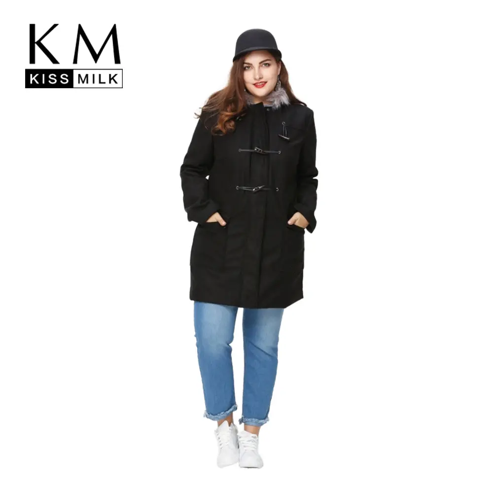 Kissmilk Plus Size Winter Warm Women Thick Coat Basic Preppy Style Outwear Long Sleeve Toggle Hooded Big Size Jacket 3Xl-6Xl 1