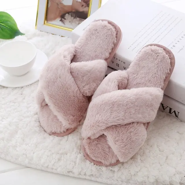 Cootelili Winter Women Home Slippers With Faux Fur Fashion Warm Shoes Woman Slip On Flats Female Slides Black Pink Plus Size 41 4