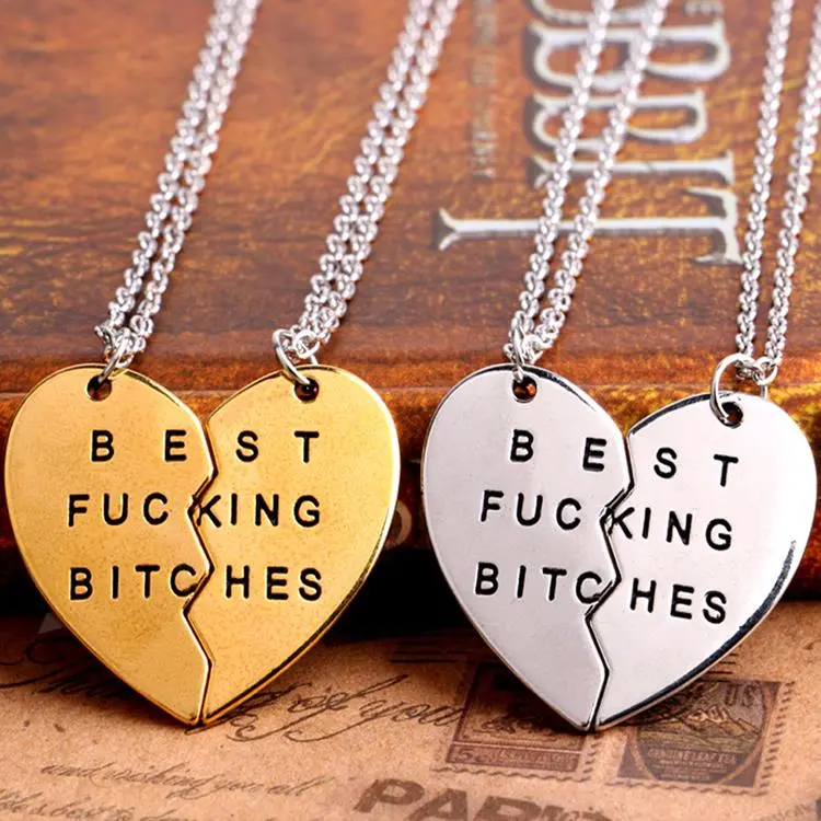 2018 Fashion 2Piece Hot Sale New Chic Best Bitches Best Friend Forever Break Heart Pendant Necklace Drop Shipping 1