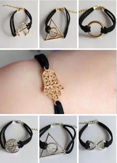 Sl 092 1 Piece 2017 Fashion Retro Gothic Life Leather Bracelet Anchor Rope Black Chain Geometric Triangle Charm Tree Cross Jewel 1