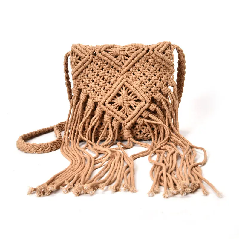 Bohemian Tassel Shoulder Bags Boho Fabric Crochet Cotton Fringed Bolsa Femininas Women Handbag Brown Tassel Bohemian Tas Canta 1