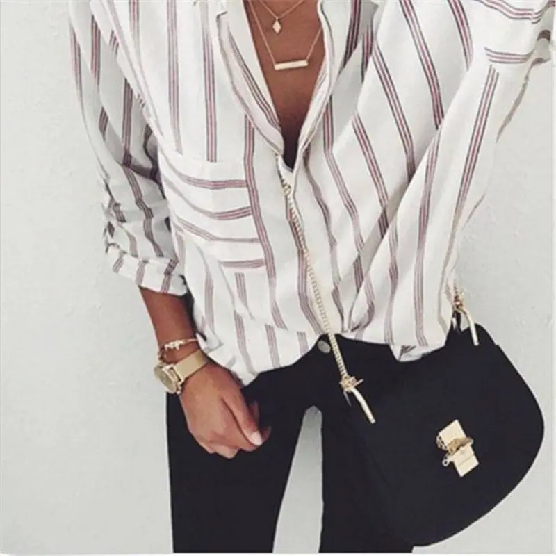 2017 New Striped Blouse Women Slim Fit Long Sleeve Shirt Marine Stripes Fashion Top All Match New Arrival For Women Blouse 1