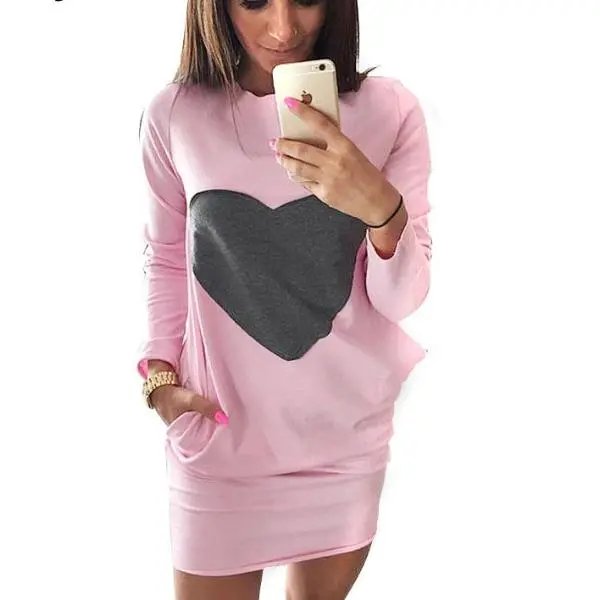 Heart Dresses For Women Mini Sweatshirt Dress Female Jacket Long Sleeve Double Pocket Women Clothes Bodycon Dress Ropa Mujer 1