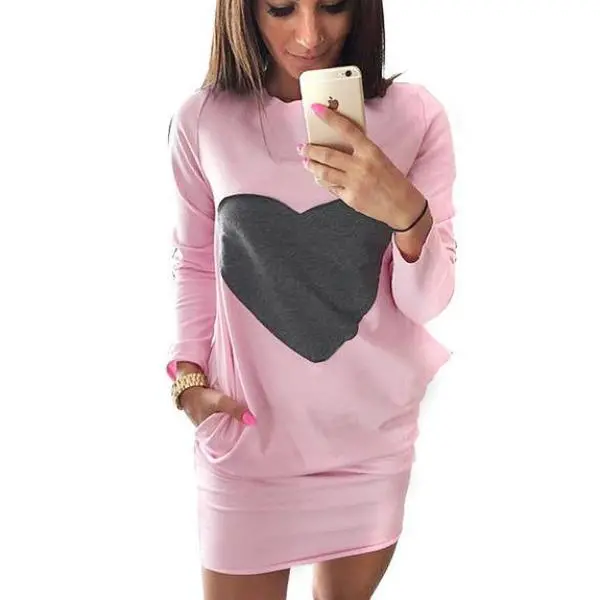 Heart Dresses For Women Mini Sweatshirt Dress Female Jacket Long Sleeve Double Pocket Women Clothes Bodycon Dress Ropa Mujer 2
