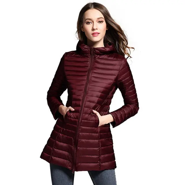 Long Down Jacket Women Winter Down Coats Ultra Light Down Jacket Quilted Hooded Coat Women Duck Downs Jacket Coat 7