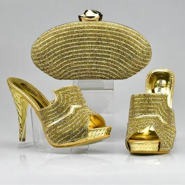 Gold Color Shoes And Bag Set 1