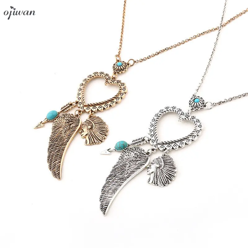 Ojiwan Tibetan Indian Native American Necklace Boho Hippe Chic Arrowhead Wing Necklace Cowgirl Ethnic Gypsy Jewelry Navajo 1