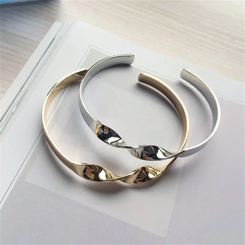 Europe And The United States Very Minimalist Twist Burnished Gold Silver Metal Bracelet Lady Fashion Bracelets 2018 Fine Bracele 1