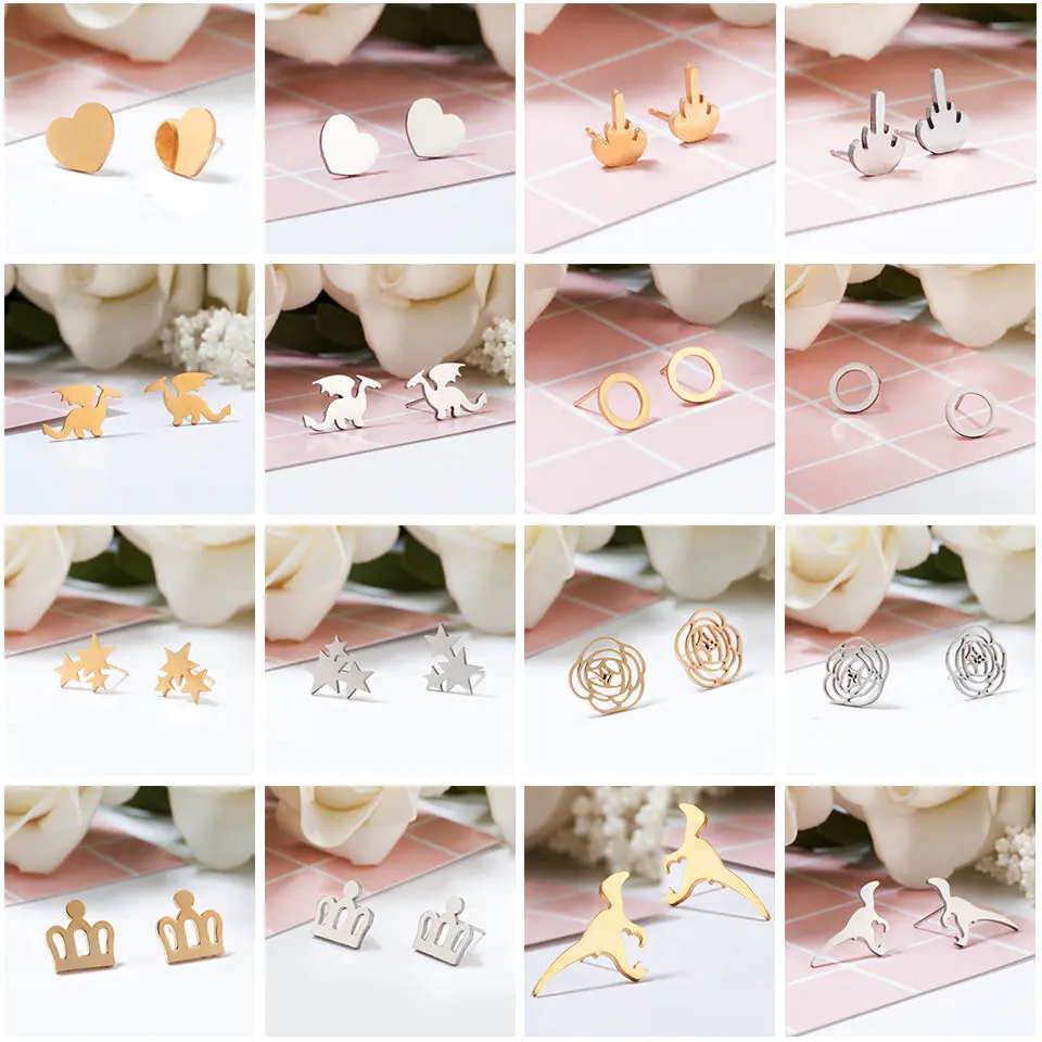 Women Minimalist Earrings Golden And Silver Stainless Steel Cute Animals Stars Cat Earrings Girls Jewelry Accessories Gifts 1