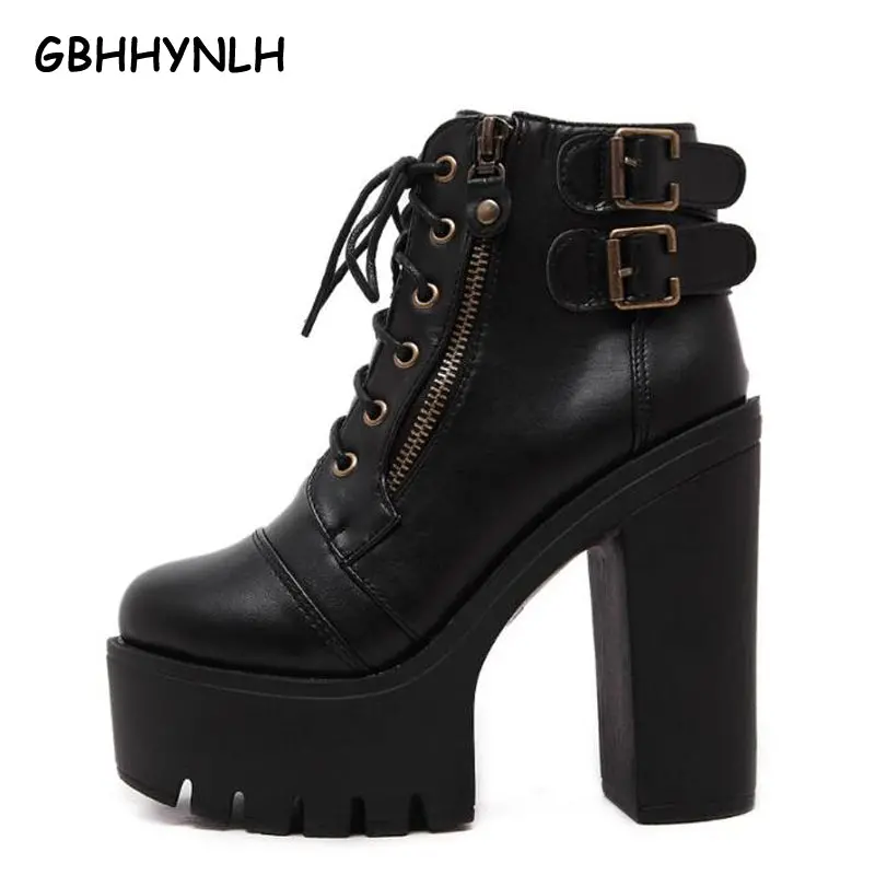 Chunky High Heels Winter Autumn Motorcycle Boots Women Booties Platform Shoes Woman Women Ankle Boots Black Punk Boots Lja44 1