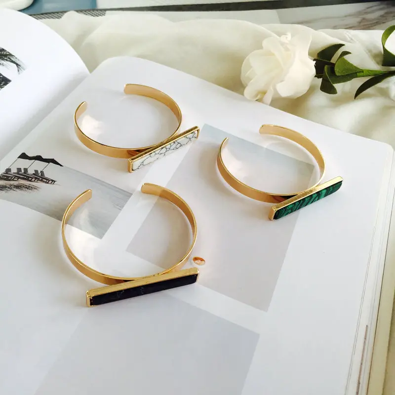 American Fashion Exquisite Natural Stone Marble Grain Restoring Ancient Ways Is A Word Long Bracelet Minimalist Geometric Joker 1