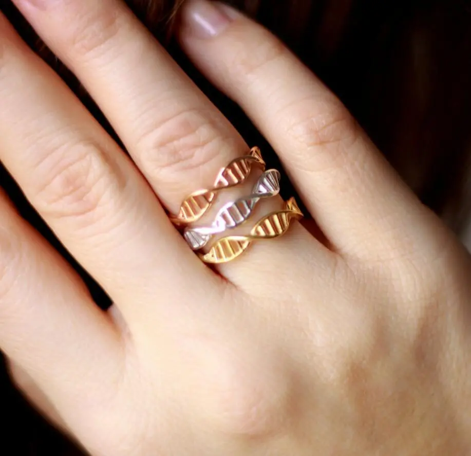 Smjel New Trendy Lovely Dna Rings For Women Punk Biology Chemistry Molecule Ring Feminino Jewelry Size 6.5 Minimalist Gift 1