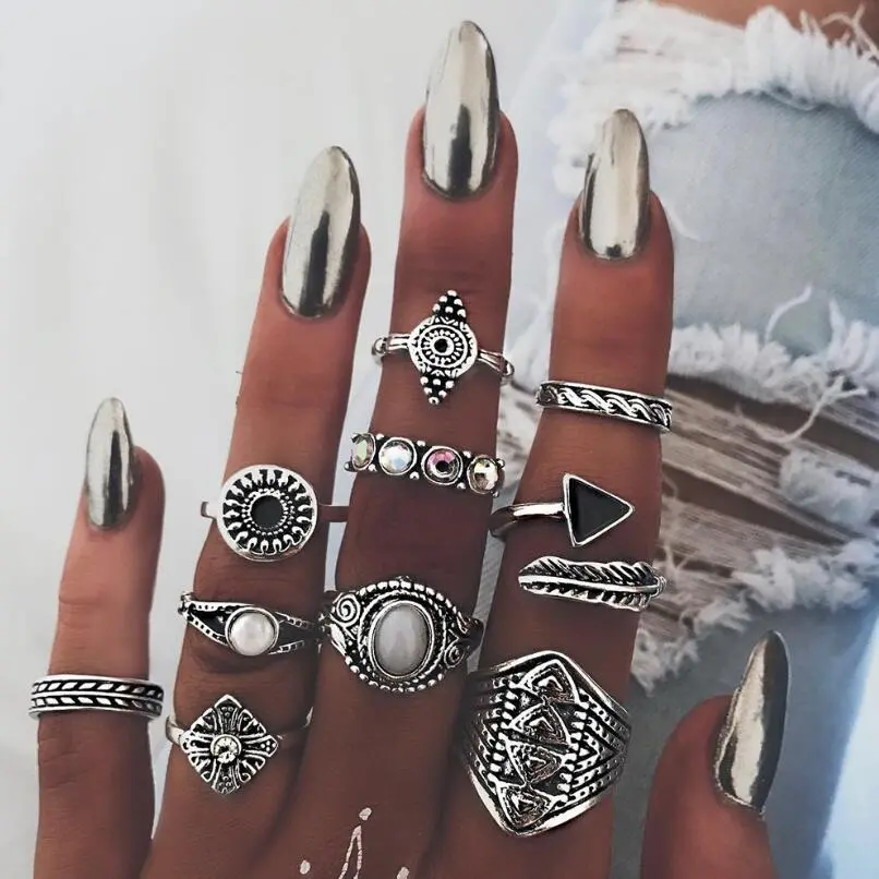 Meyfflin Vintage Knuckle Ring Set For Women Fashion Anel Aneis Bague Femme Stone Silver Midi Finger Rings Boho Jewelry 10Pcs/Set 1