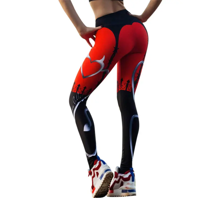 Jlzlshongle New Sexy Heart Print Leggings Women Red Black Patchwork Sporting Pants Fashion Printed Women's Fitness Leggings 1