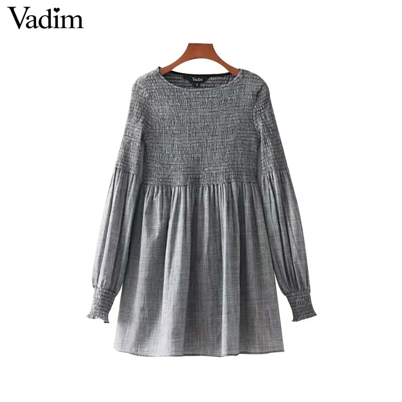 Vadim Pleated Vintage Houndstooth Plaid Long Shirts Elastic Long Sleeve Blouse Casual Chic Tops Blusas Mujer Lt2454 1