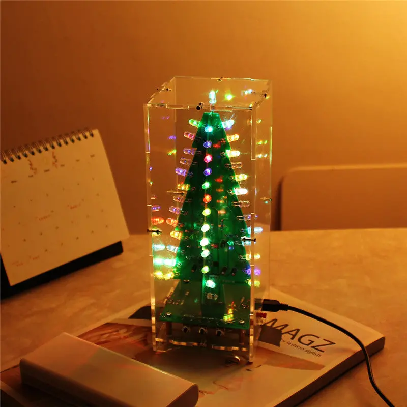 Diy Kit Rgb Flash Led Circuit Kit Colorful 3D Christmas Trees Kit Mp3 Music Box With Shell Christmas Gift Electronic Fun Suite 1