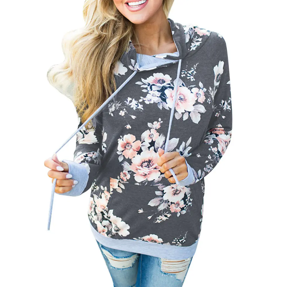 Women's Autumn Hoodie Sweatshirt Fashion Boho Floral Print Pullover Tops Women Long Sleeve Casual Hooded Pullovers Winter #Yl 1