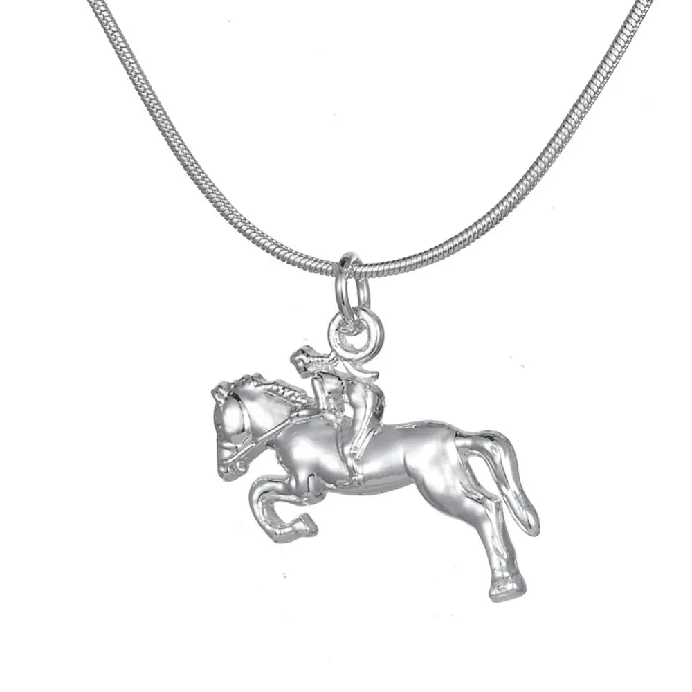 My Shape Equestrian Jewelry Silver Plated Horse Racing Jockey Pendantnecklace Jewelry Gift For Cowgirl  And Horse Lovers 1