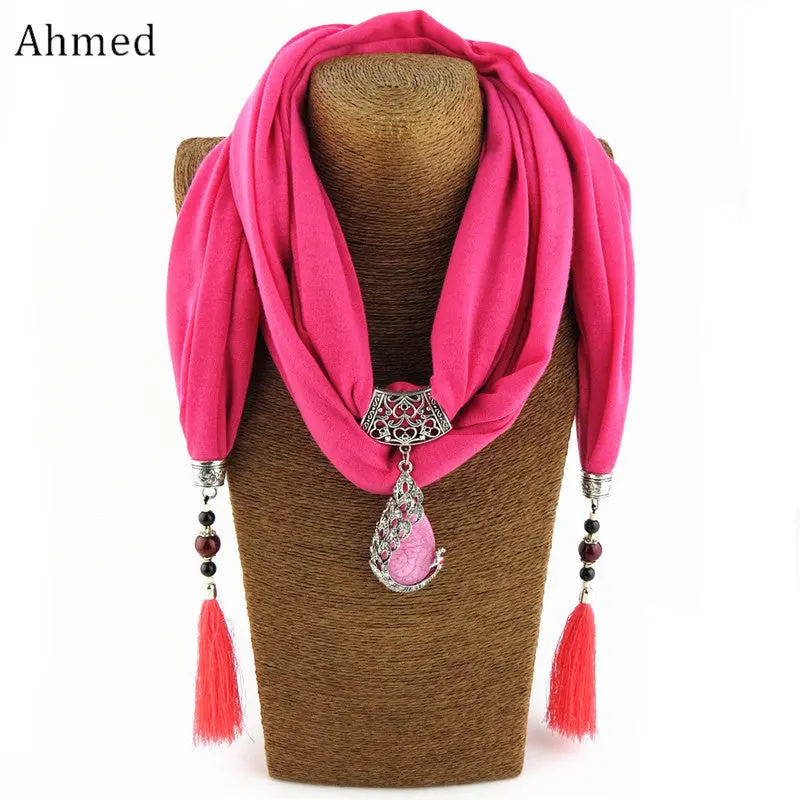 Ahmed Bohemian New Ceramic Beads Tassel Peacock Stone Pendant Scarf For Women Charm Boho Fashion Jewelry Scarves Collar Bijoux 1