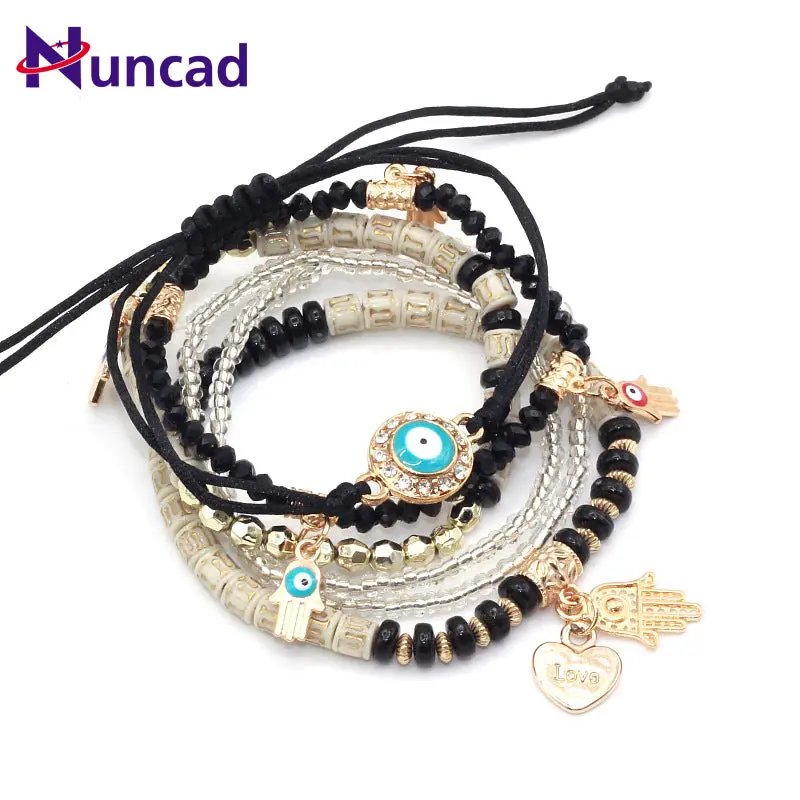 2017 New 6 Pcs/Set Bohemian Charm Bracelet Hamsa Hand Evil Eye Bracelets For Women Jewelry Boho Bangles 1