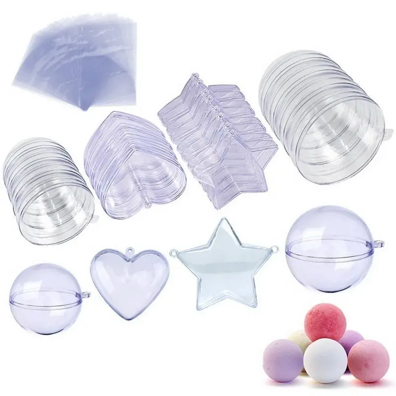 Bakhuk 20 Sets 3 Sizes Diy Bath Bomb Molds,Clear Plastic Christmas Ball Ornaments,Heart Ball Star Shape Reusable Handmade Molds 1