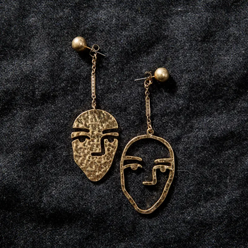 Unique Van Gogh Artsy Gold Tone Face Profile Dangle Earrings For Women Asymmetric Long Earrings Boucles D'oreilles Top Quality 1