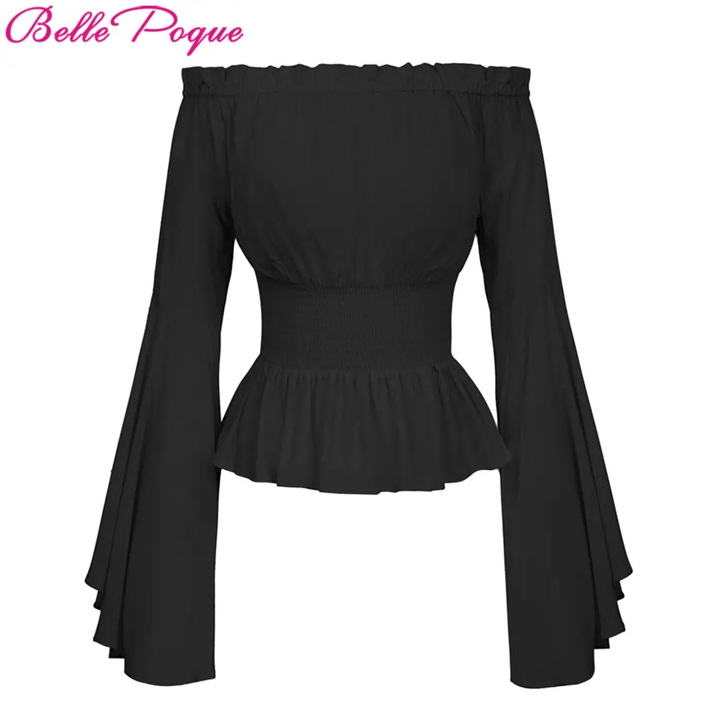 Belle Poque Sexy Off Shoulder Womens Tops Retro Vintage Renaissance Gothic Blouse Femme Women Victorian Long Bell Sleeves Shirts 1