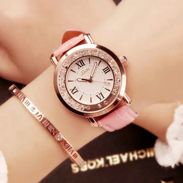 Hot Luxury Brand Diamond Fashion Rhinestone Watch Leather Casual Dress Women's Quartz-Watch Crystal Ladies Wristwatch Drop Ship 4