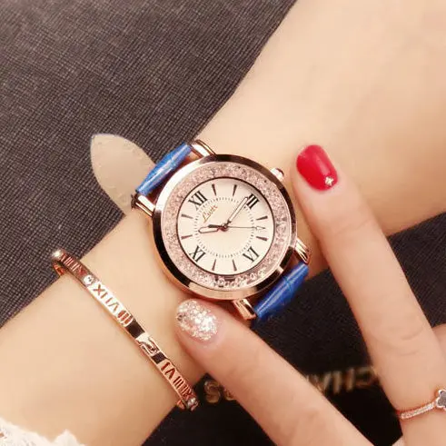 Hot Luxury Brand Diamond Fashion Rhinestone Watch Leather Casual Dress Women's Quartz-Watch Crystal Ladies Wristwatch Drop Ship 5