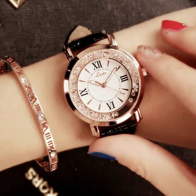 Hot Luxury Brand Diamond Fashion Rhinestone Watch Leather Casual Dress Women's Quartz-Watch Crystal Ladies Wristwatch Drop Ship 3