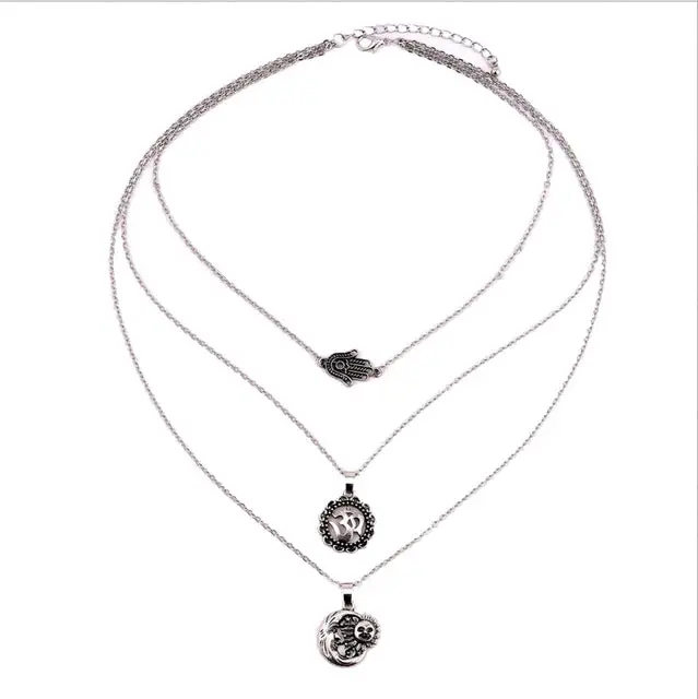 Rscvonm New Fashion Multi Layer Necklace Horn Necklace Crescent Sun Necklace Boho Jewelry S Metal Discs Jewelry Pendants C527 2