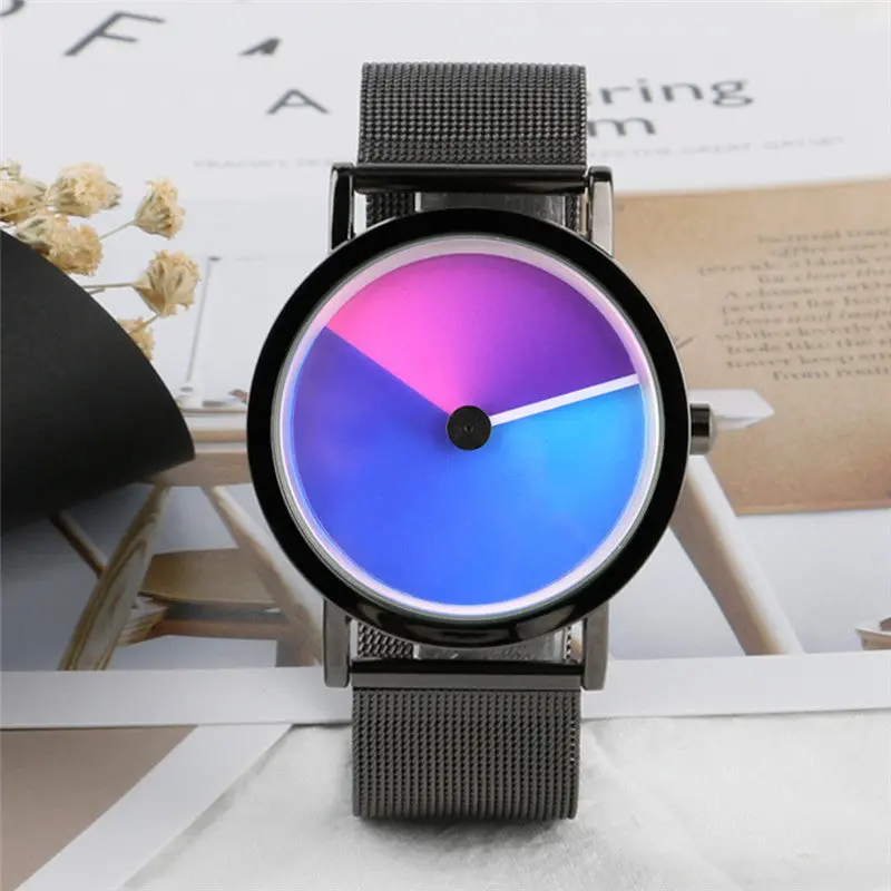 Geek Stylish Men Watch Creative Colorful Vortex Dial Stainless Steel Mesh Band Minimalist Spiral Quartz Wristwatch Sci-Fi Clocks 1