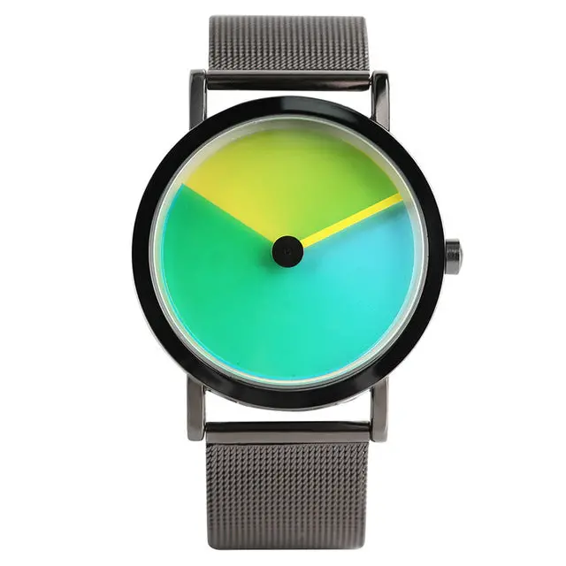 Geek Stylish Men Watch Creative Colorful Vortex Dial Stainless Steel Mesh Band Minimalist Spiral Quartz Wristwatch Sci-Fi Clocks 3