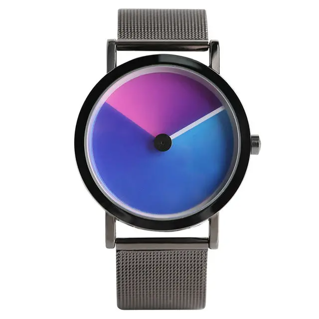 Geek Stylish Men Watch Creative Colorful Vortex Dial Stainless Steel Mesh Band Minimalist Spiral Quartz Wristwatch Sci-Fi Clocks 1