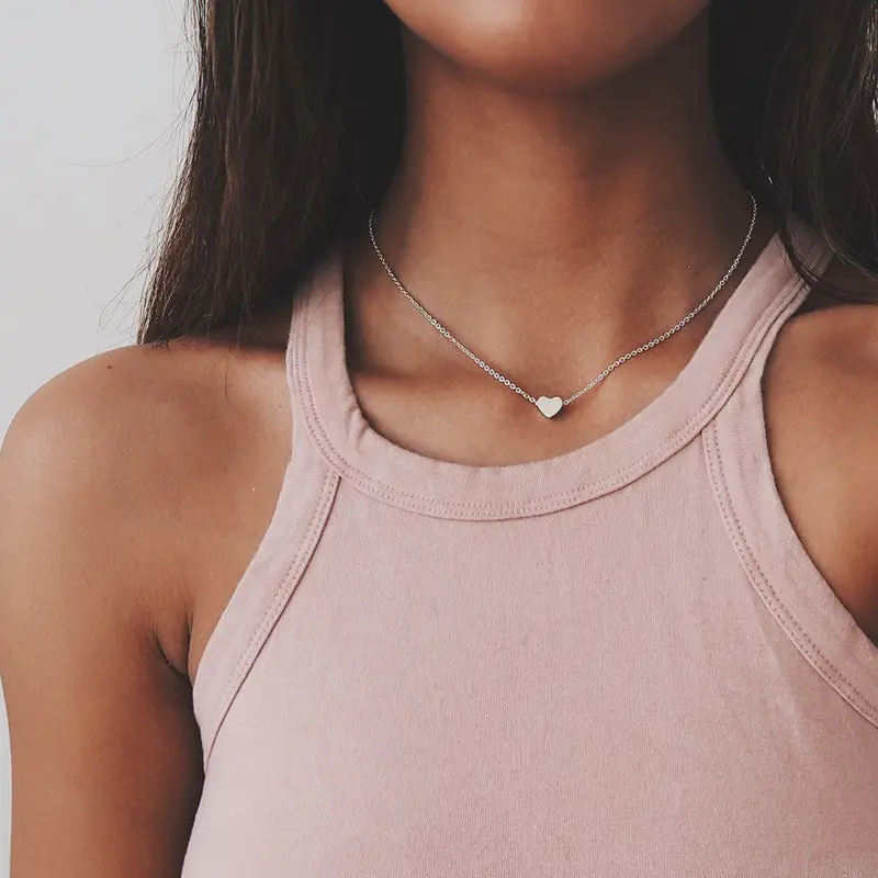 New Tiny Heart Necklace For Women Short Chain Heart Shape Pendant Necklace Gift Ethnic Bohemian Choker Necklace Drop Shipping 1