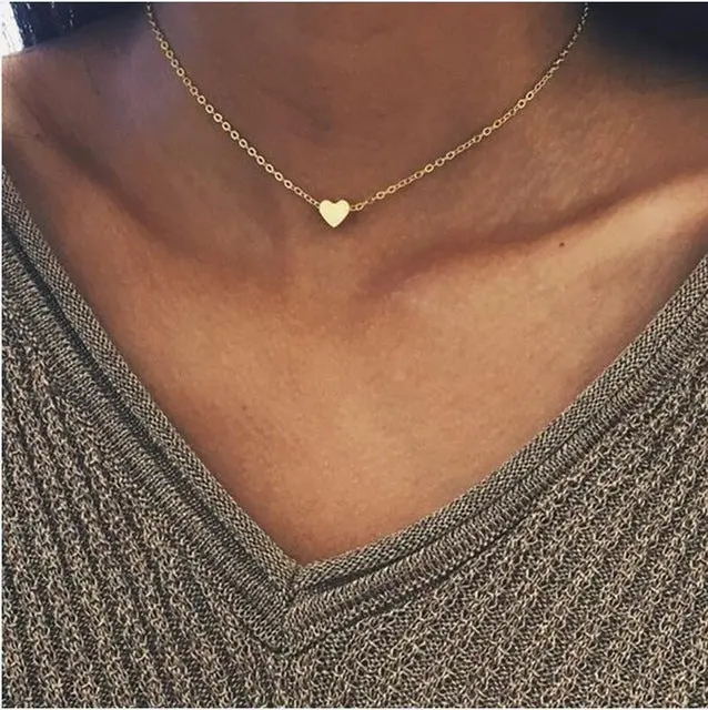 New Tiny Heart Necklace For Women Short Chain Heart Shape Pendant Necklace Gift Ethnic Bohemian Choker Necklace Drop Shipping 2