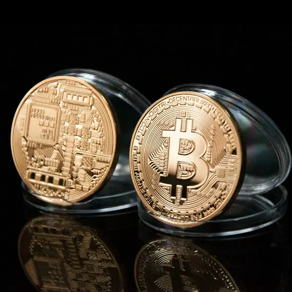 Gold Plated  Physical Bitcoins - 1 Of Each -Casascius Bit Coin Btc With Case For Souvenir New Year Gift Btc001 1