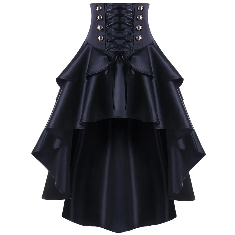 Black Lace Up Ruffles Vintage Gothic Skirt Women Plus Size Mini High Low Skirts Womens Punk Party Steampunk Skirt 1