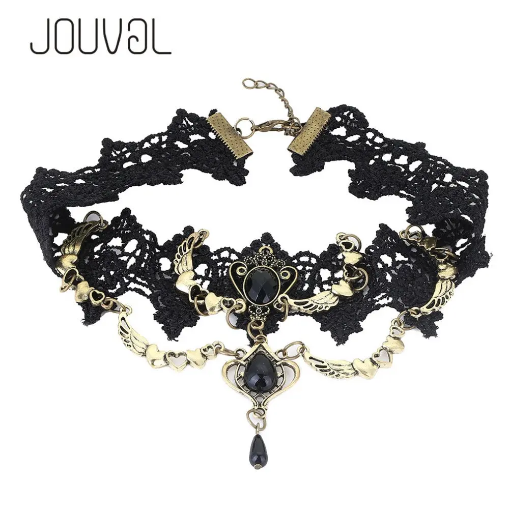 2018 Collares Sexy Gothic Chokers Crystal Black Lace Neck Choker Necklace Vintage Victorian Women Chocker Steampunk Jewelry 1