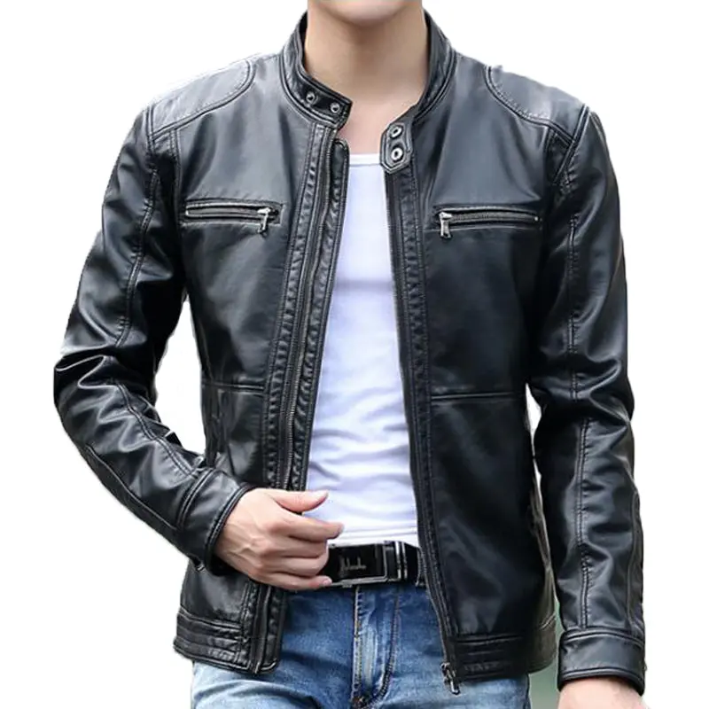 Men's Leather Jacket Design Stand Collar Coat Men Casual Motorcycle Leather Coat Mens Sheepskin Jackets Windbreaker Coats 1