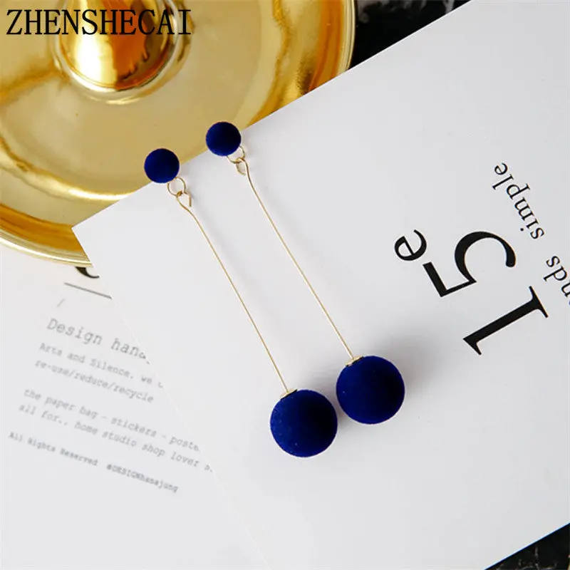 Fashion Red Black Plush Ball Drop Earrings For Women Korea Personality Round Long Tassel Earrings Statement Jewelry Gift E0371 1